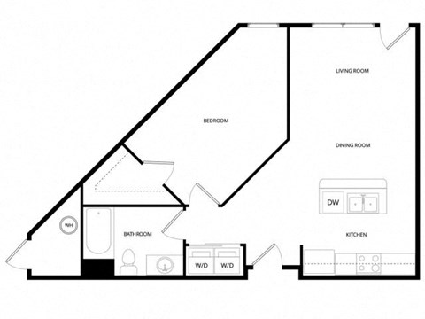 Floor plan for 1 bed, 1 bath, 722 sqft